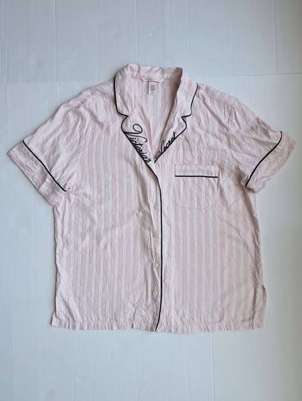Victoria's Secret Pink Striped Pajama Shirt short-sleeve button-down loungewear